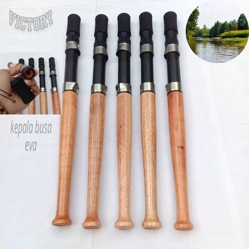 Gagang Joran Pancing Kayu Untuk Custom Joran / Handle Rod Siap Pakai Panjang 38 Cm