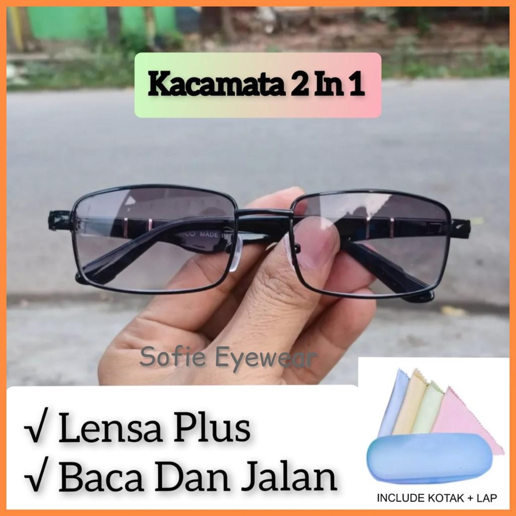 PLUS DOUBLE FOKUS, Kacamata PLUS 2 in 1, DOUBLE FOKUS, BISA untuk Baca dan Jalan /Kacamata Plus / Ka