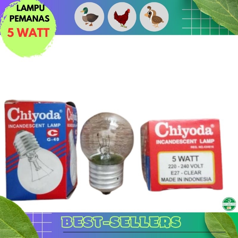 Lampu Chiyoda 5 Watt bohlam pemanas untuk mesin penetas telur