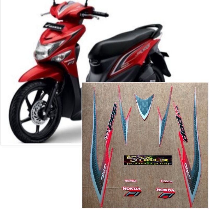 Striping Original Honda Beat Pop ISS merah tahun 2015
