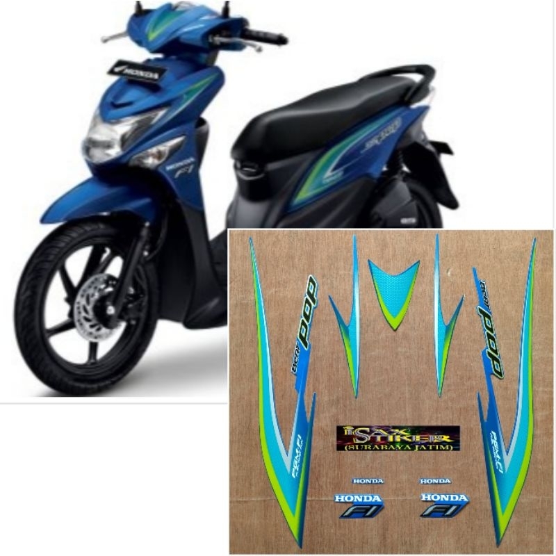 Striping Original Honda Beat Pop biru Hijau tahun 2015