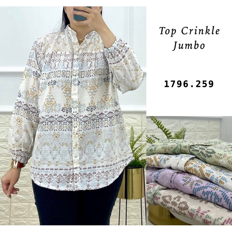 (❗️New❗️) Kemeja Wanita Blouse Wanita Bahan Crincle Rayon Warna Acak Motif Batik 2 Panjang Karet
