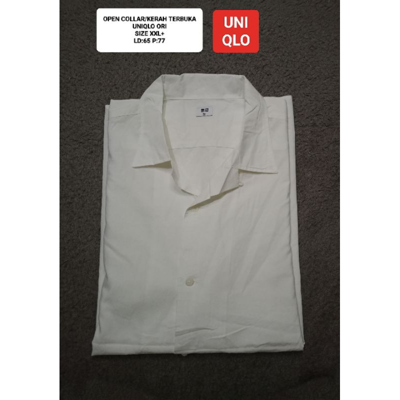 KEMEJA UNIQLO PUTIH OPEN COLLAR SIZE JUMBO XXL+ LD 65CM