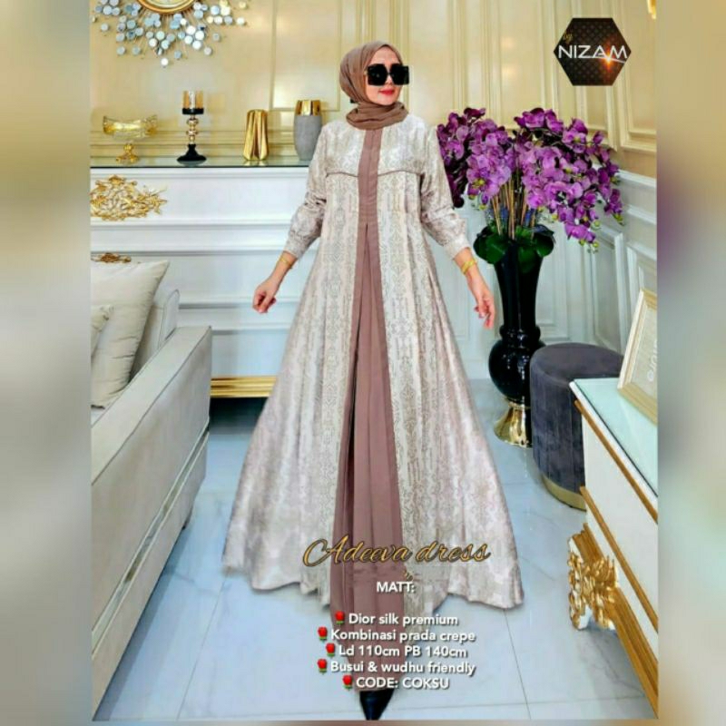 new**ADEVA gamis maxy premium dress**bahan dior silk premium mix prada crepe*by Nizam collection