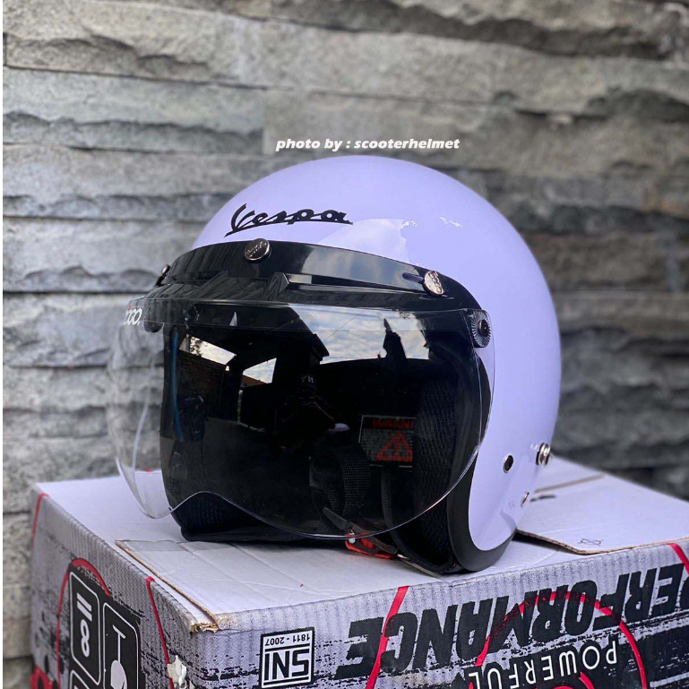 Helm Vespa Xential White Putih + Kaca Bogo Original