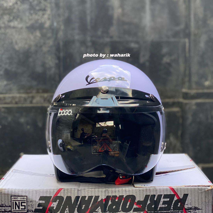 Helm Vespa Xential White + Kaca Bogo Original