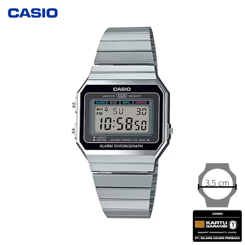 JAM TANGAN WANITA CASIO A-700W-1A ORIGINAL - A700W SILVER