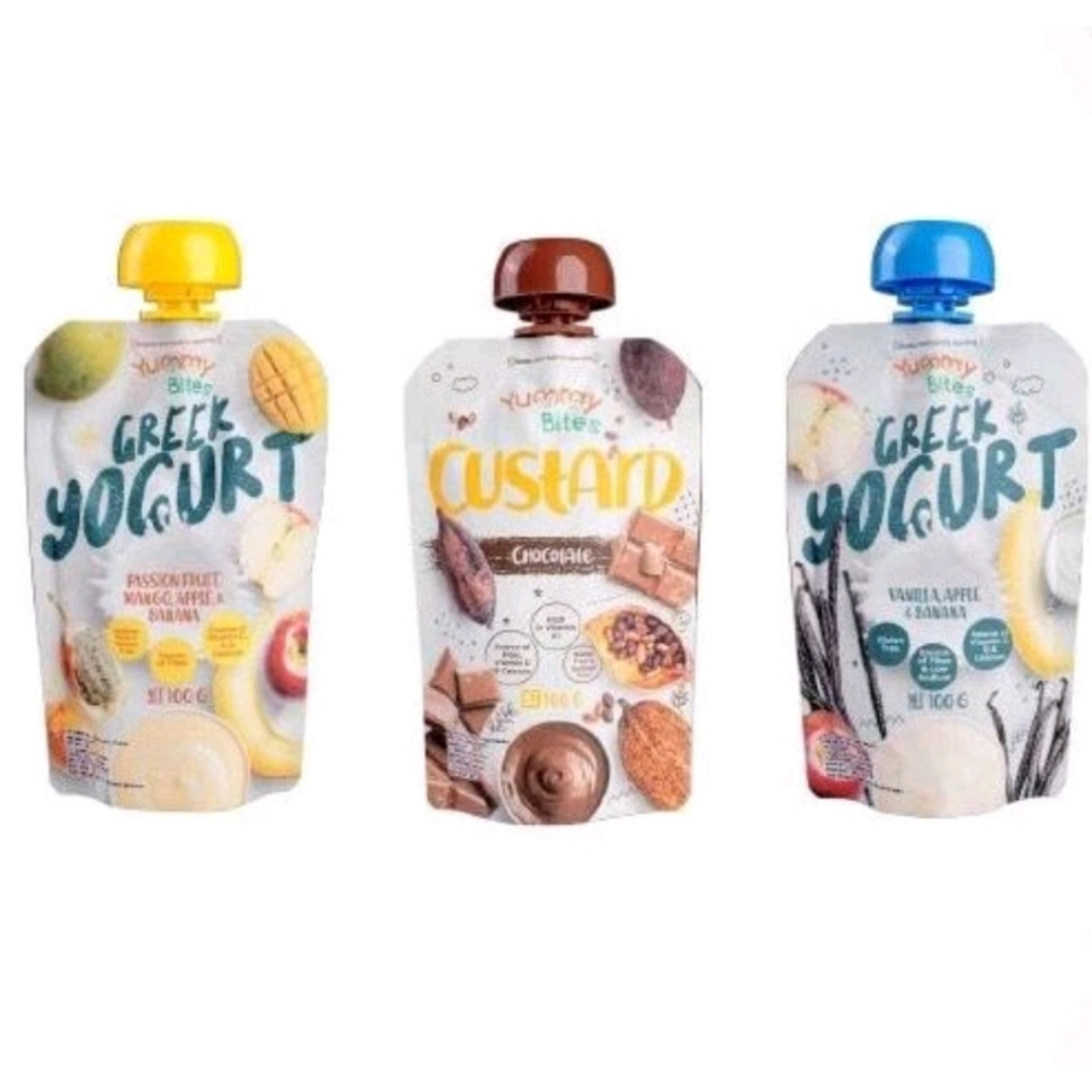 

Yummy Bites Greek Yogurt 100gr ~ Custard Chocolate, Passion Fruit Manggo, Vanila Apple