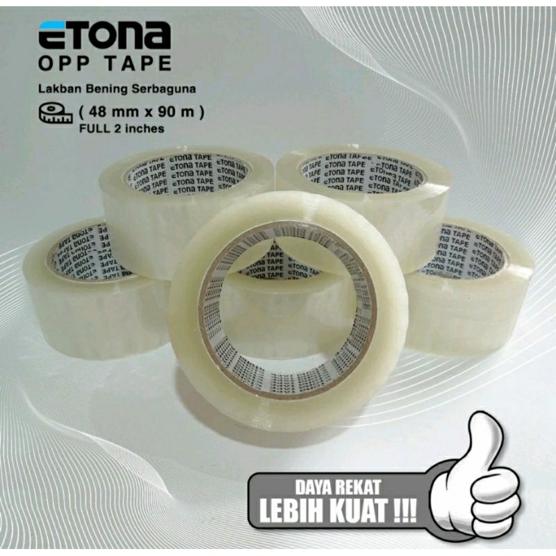 Lakban bening Etona FULL 2inchess : 48 mm X100 yard Full  TEBAL 50 micron