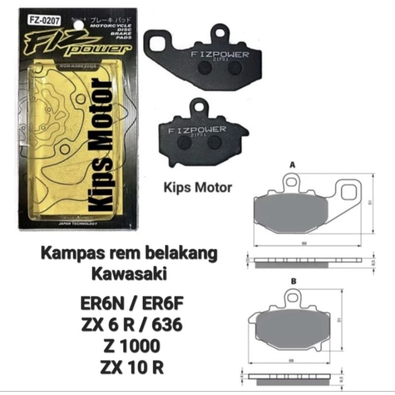 Kampas rem belakang Kawasaki Er6 ER 6 N F ER6N ER6F Versys 650 ZXR ZX 6 10 ZX6 ZX10 R Z1000 Z 1000 S