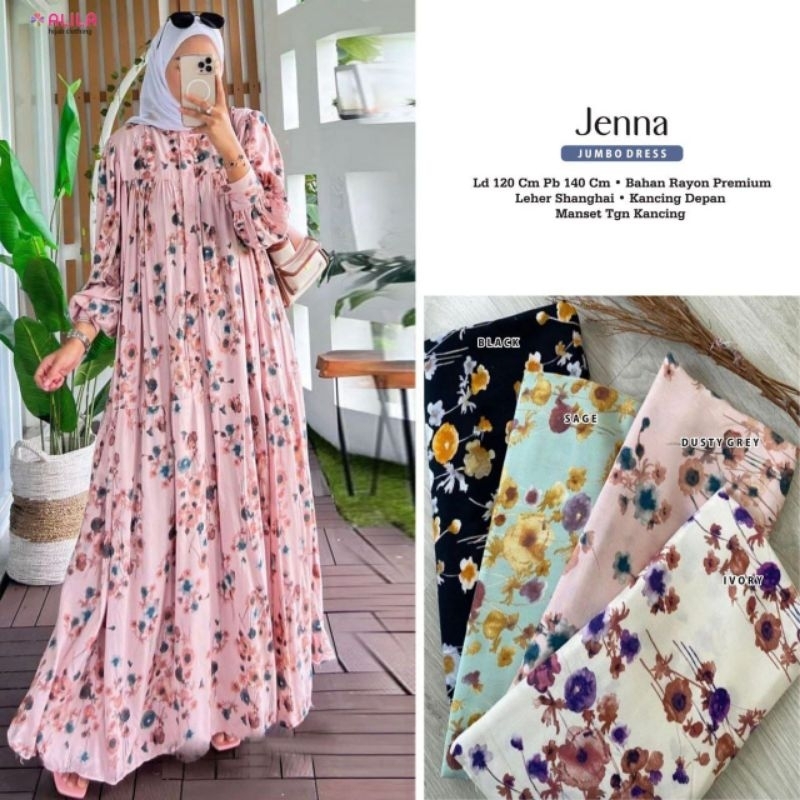 JENNA JUMBO DRESS BY ALILA TERUSAN MAXI DRESS MUSLIMAH MOTIF BUNGA JUMBO CASUAL RAYON PREMIUM LD 120