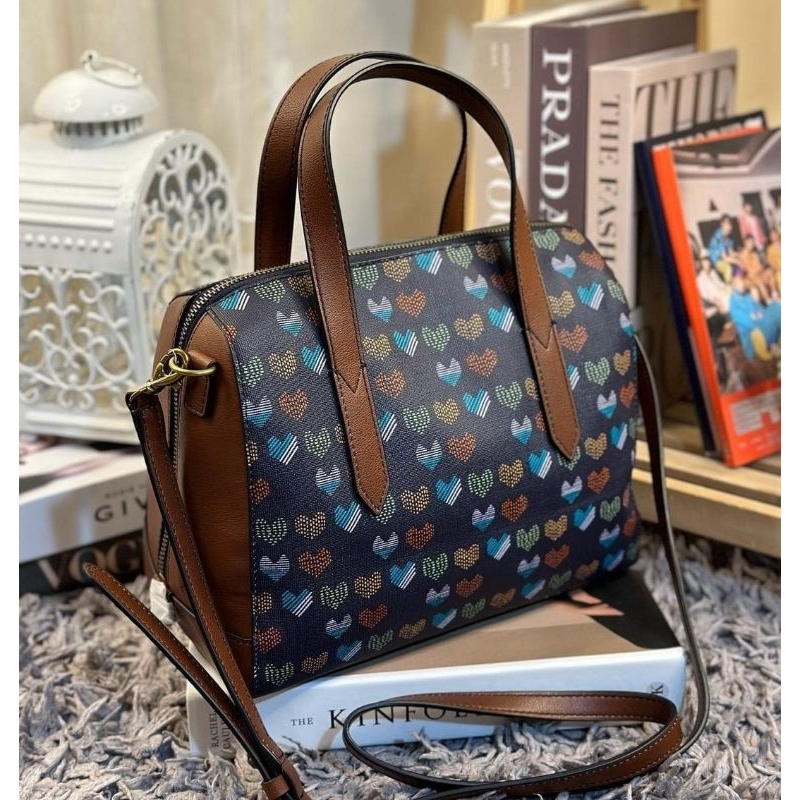 fossil Sydney satchel navy heart