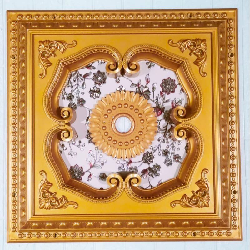 Ornamen Lampu Ceiling Hiasan Plafon PVC 60 x 60 CM Kotak Gold Kekinian