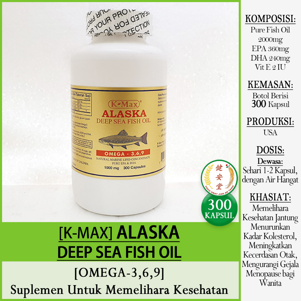 [K-Max] ALASKA Deep Sea Fish Oil Omega 369 [鱼肝油] 300 Kapsul u.Kesehatan Tubuh