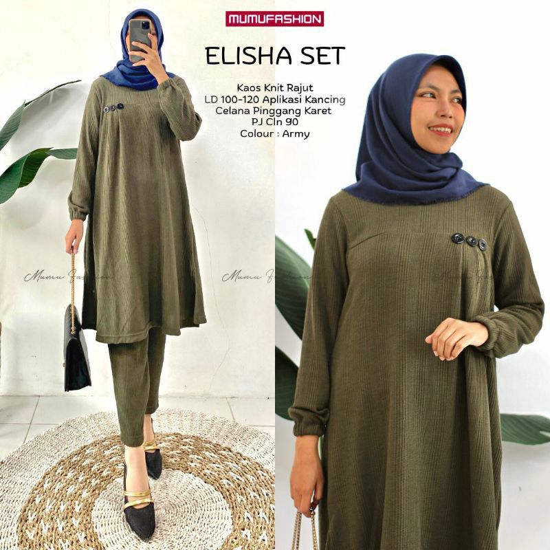 Elisha Set baju setelan wanita setelan celana wanita setelan kaos knite rajut import setelan muslim