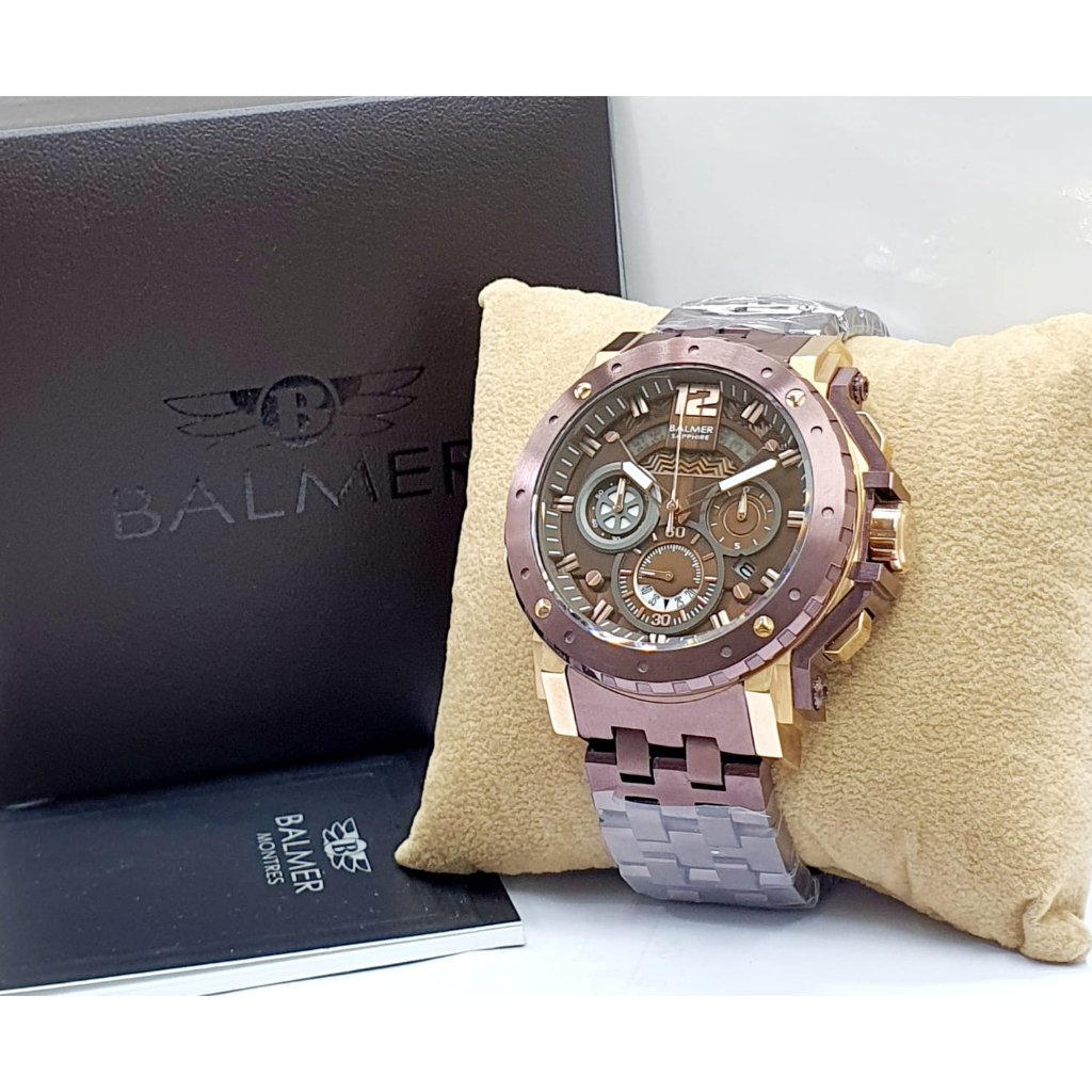 JAM TANGAN PRIA MEWAH BALMER 7935 KACA SAPPHIRE ORIGINAL DIAMETER 5,3cm CRONO ON TANGGAL AKTIF FREE 