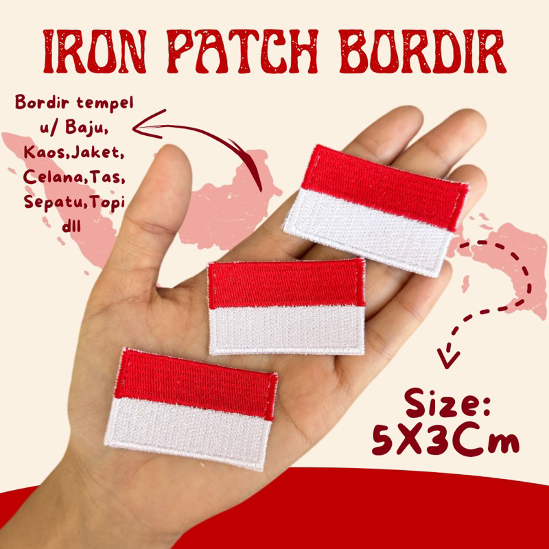 ( SUDAH ADA LEM TINGGAL SETRIKA / BISA DI JAHIT ) Iron Patch bordir BENDERA MERAH PUTIH KECIL BET BE