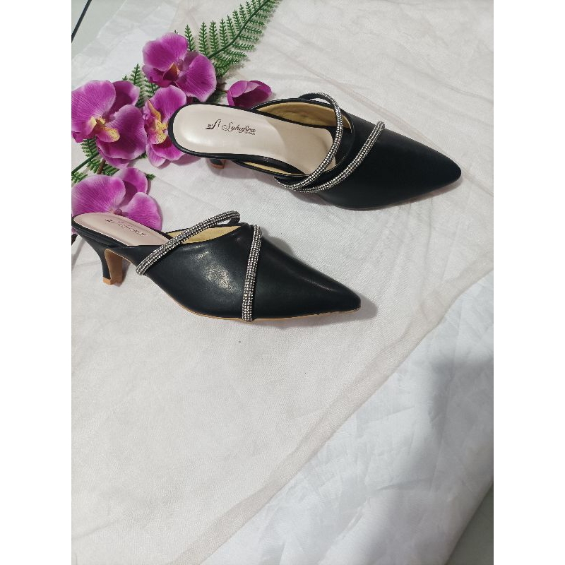 Syhafira selop wanita heels pesta Fahira 5cm hitam