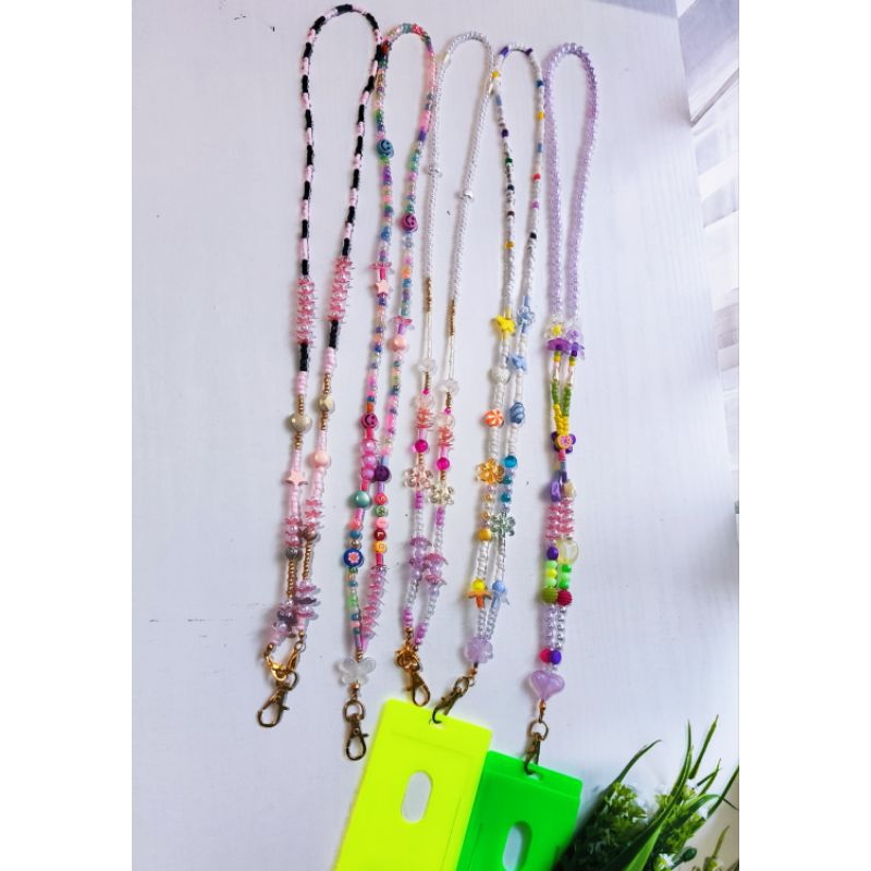 

Lanyard manik pastel gantungan kacamata ID Card manik glassbead