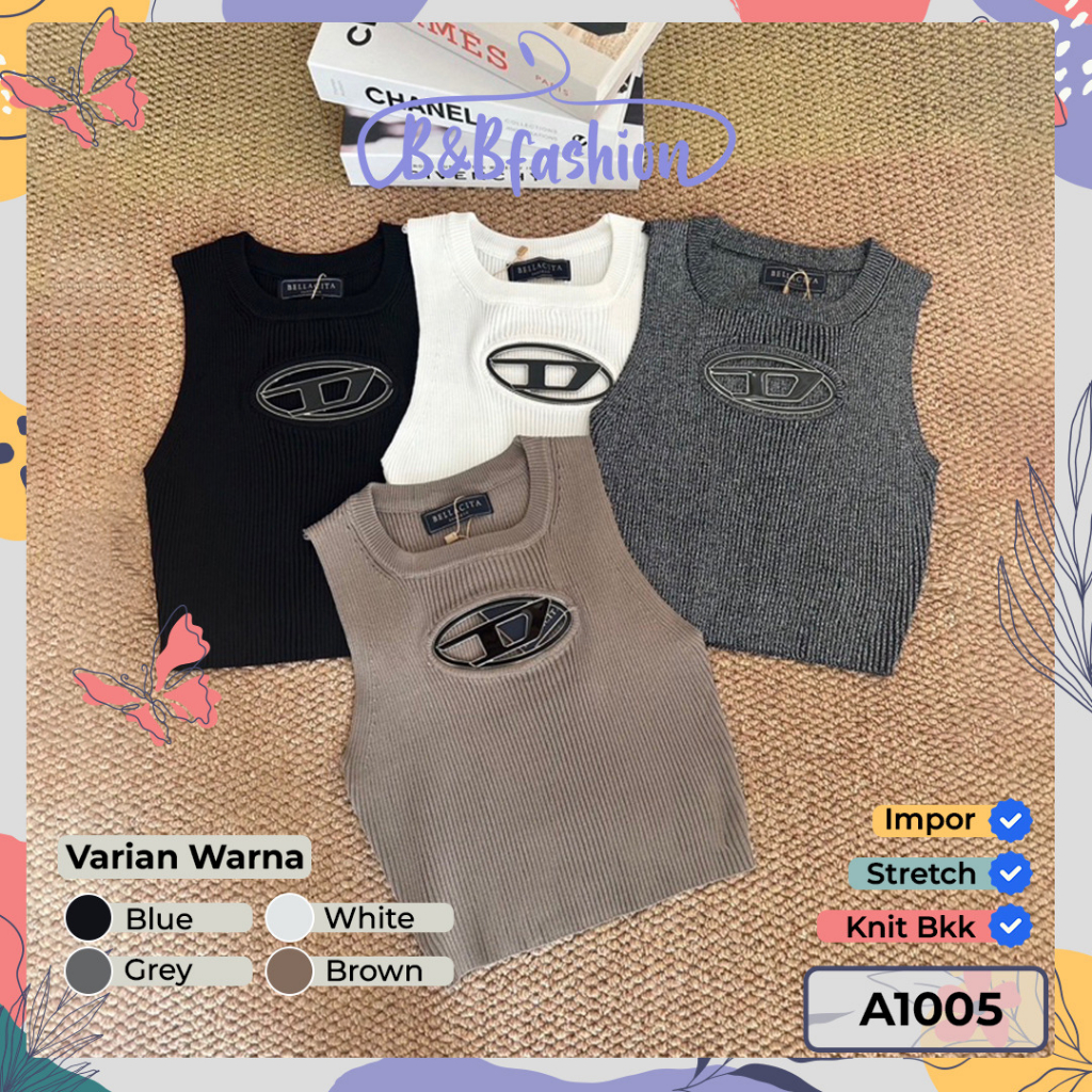 Tank Top DIESEL Knitt Top Atasan Pakaian Wanita O Leher Tanpa Lengan Import Bangkok Tank Top Fashion