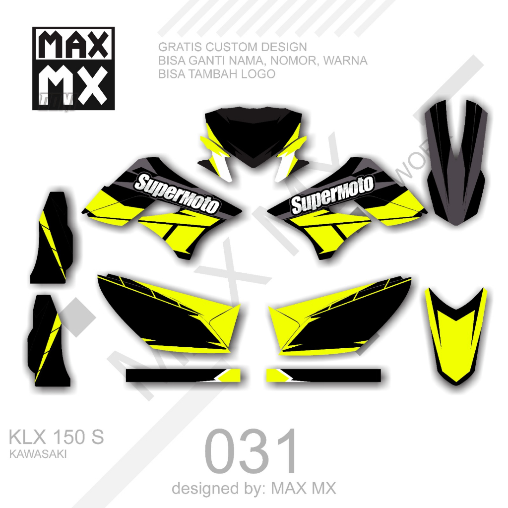 decal keren stiker full body klx 150 s variasi striping motif supermoto hitam kuning