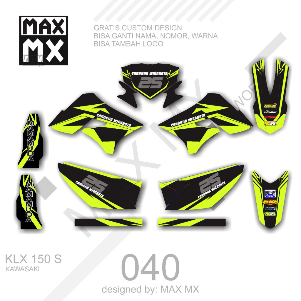 decal keren stiker full body klx 150 s variasi striping motif hitam biru keren