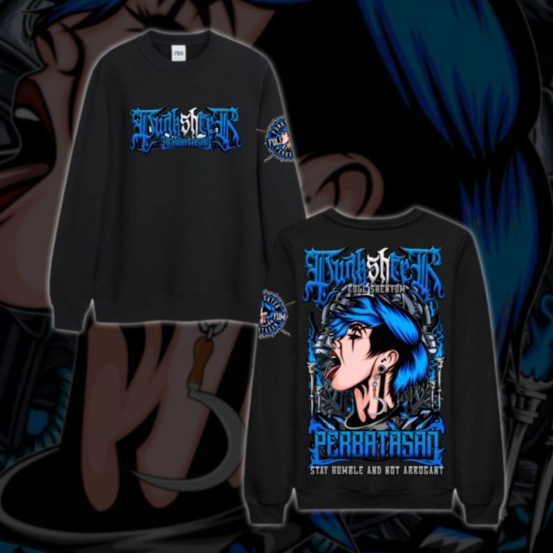 Sweater Crewneck PSHT Punkshter Perbatasan Biru