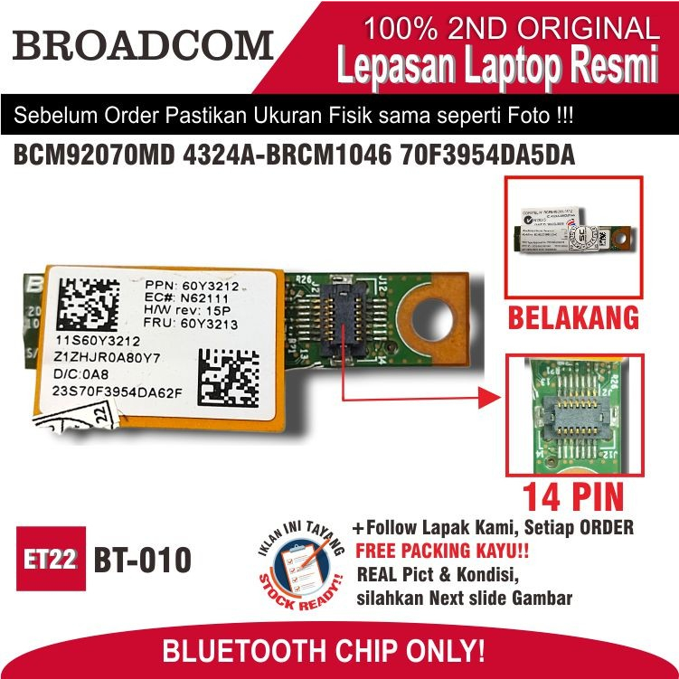 ET22 BT-BCM-1 Bluetooth Chip BCM92070MD 4324A-BRCM1046 70F3954DA5DA