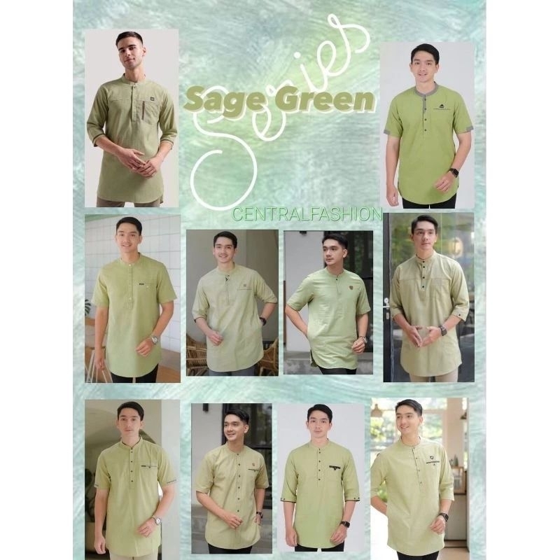 Baju Koko Kurta Muslim Pria Sage Green Lengan Pendek & Panjang Dewasa Terbaru qurta Cowok Laki Kokoh