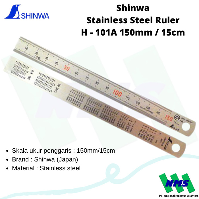 

Penggaris SHINWA H-101A Stainless Steel 150mm 15cm Satin Finish Buram Anti Kilap JAPAN