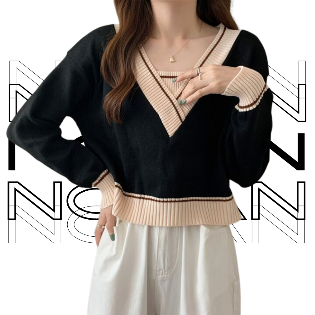 NOLAN V-neck Crop Sweater Rajut Polos