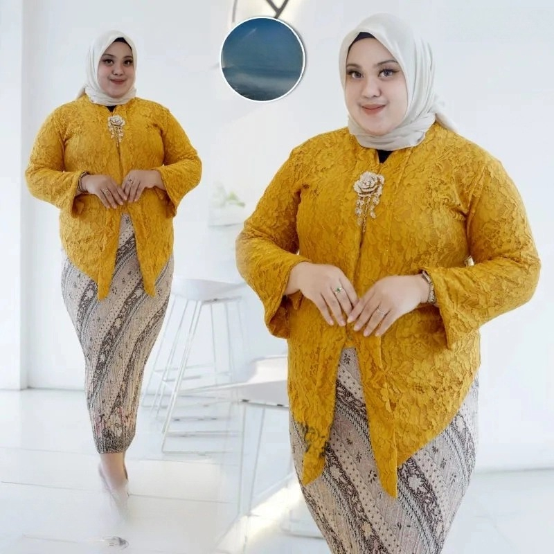 SETELAN KEBAYA BROKAT FLOY KUTUBARU JUMBO GOLD DAN ANEKA WARNA LAIN