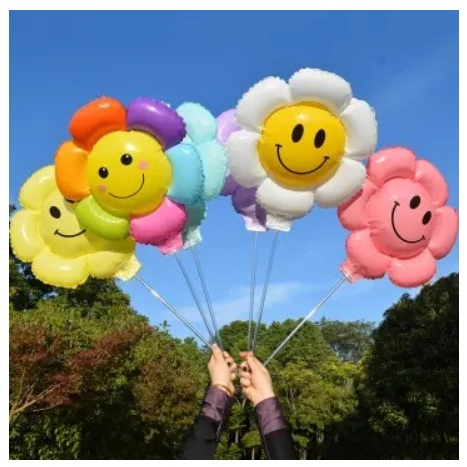 Balon Bunga Matahari Pelangi + Stick Lampu LED Sunflower