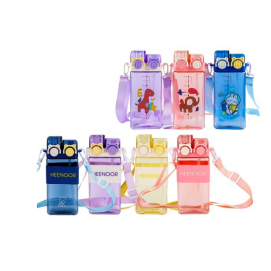 Heenoor Botol Minum Plastik 2 in 1 / Botol Minum Sedot Teguk Kotak Transparan Lucu 580 ML