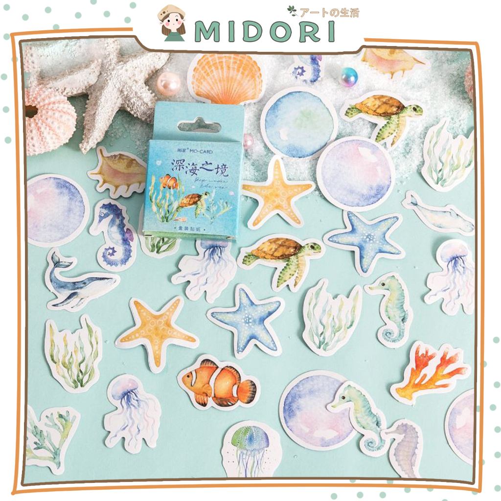 

[MIDORI] 46Pcs DEEP UNDER THE SEA DIY Scrapbook Stiker Jurnal Diary Planner Kotak - B0428