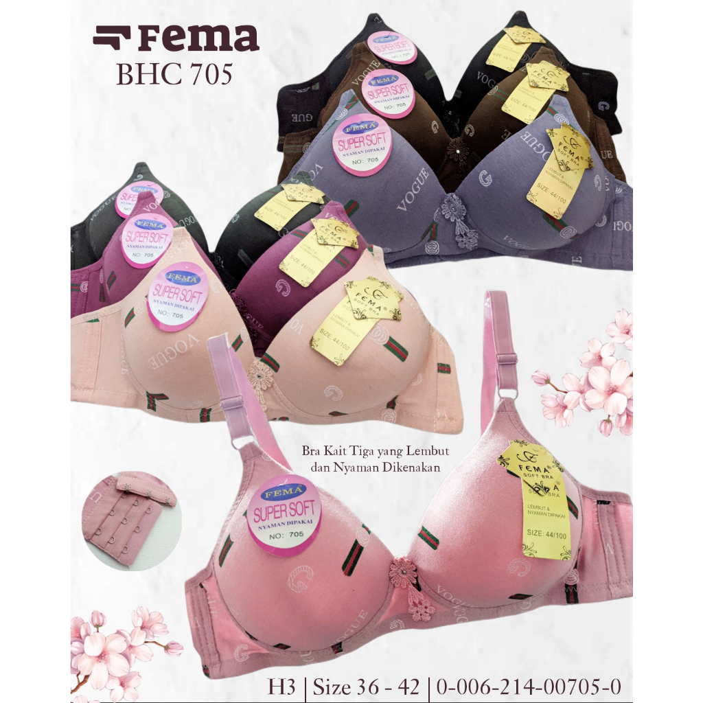 Bra BH busa fema 705 Hak 3  Tanpa Kawat busa tipis cup B