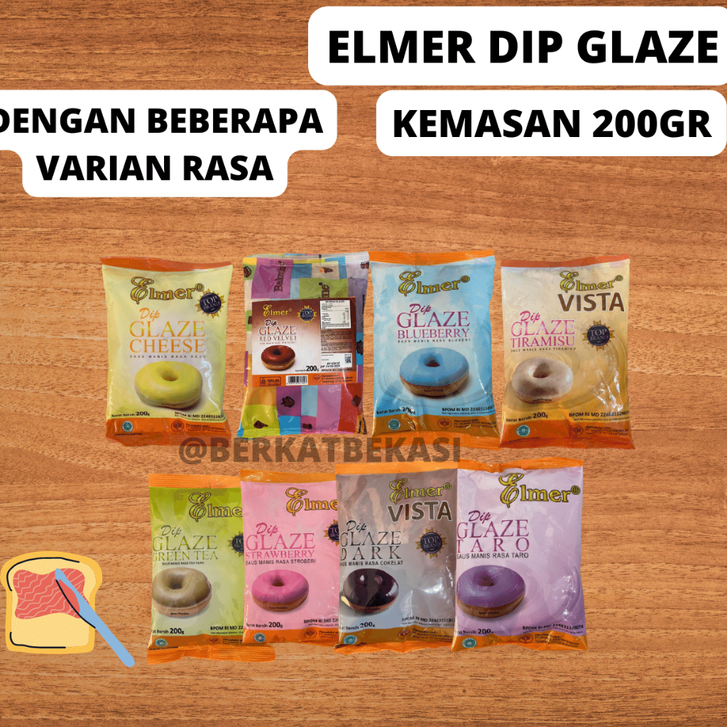 

ELMER DIP GLAZE KEMASAN 200 GR ( isi 12 pc ) / TOPPING DONAT