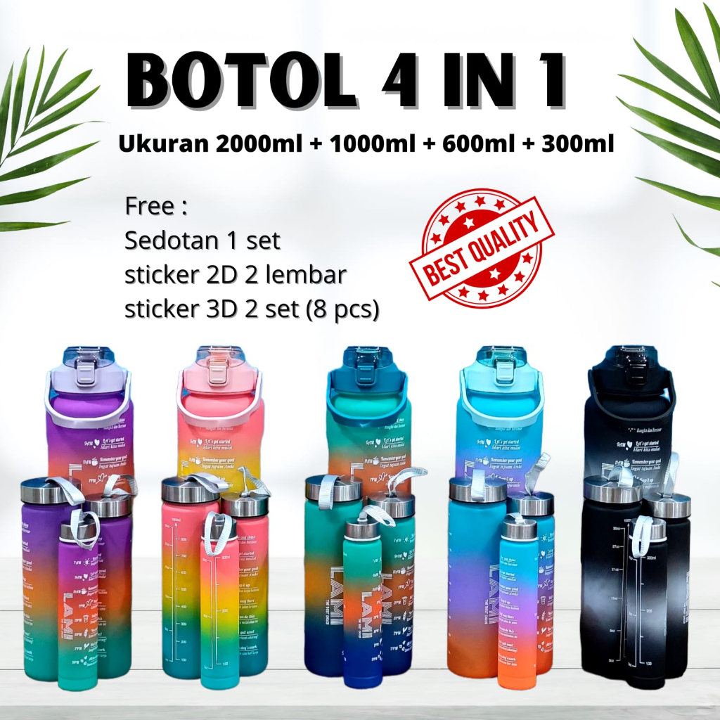 Botol Minum 2 Liter + 1000ml + 600ml + 300ml Botol Minum Viral 1 set