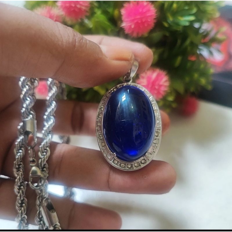 kalung liontin batu blue safir jumbo [N]