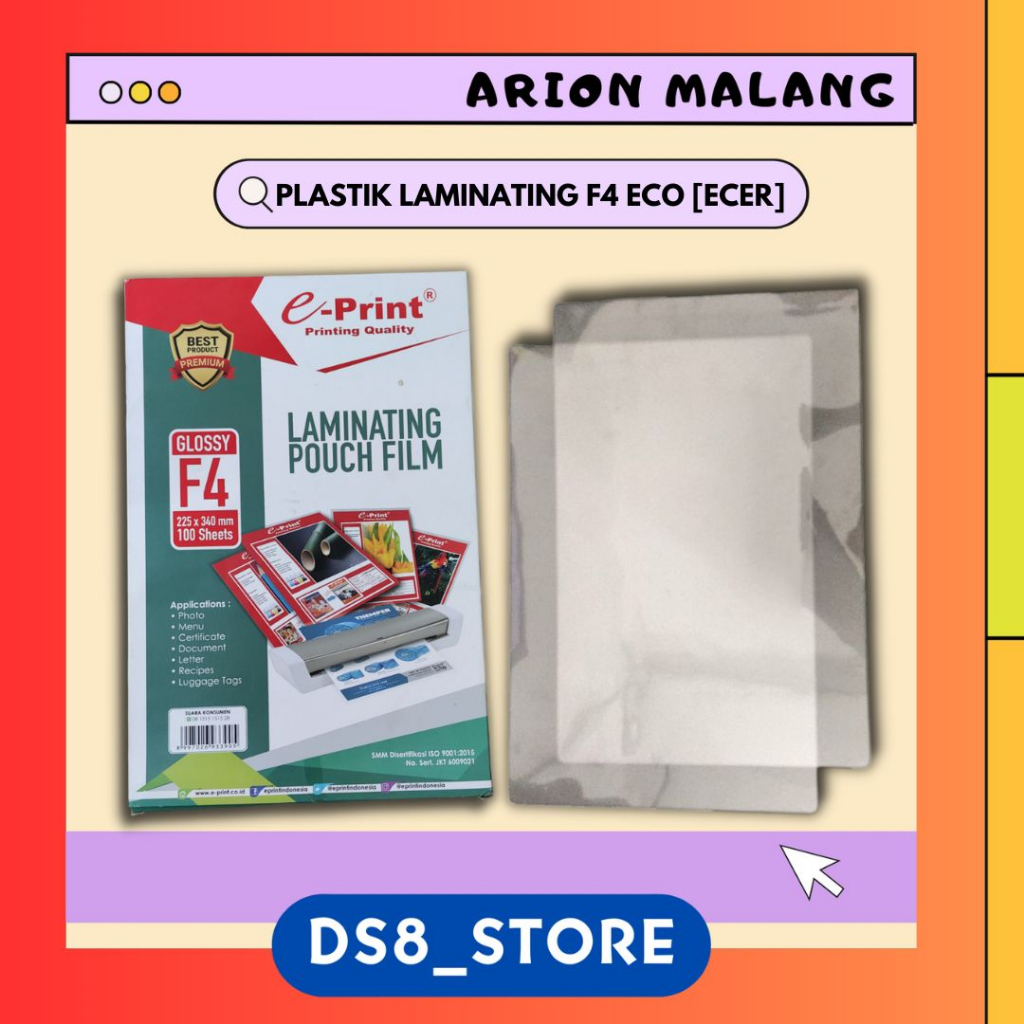 

Plastik Laminating Ukuran FOLIO ecer isi 5 pcs [E-PRINT]