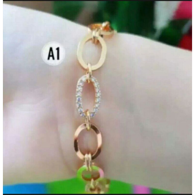 gelang tangan titanium motif kapsul rosegold fashion wanita dan anak remaja  anti luntur