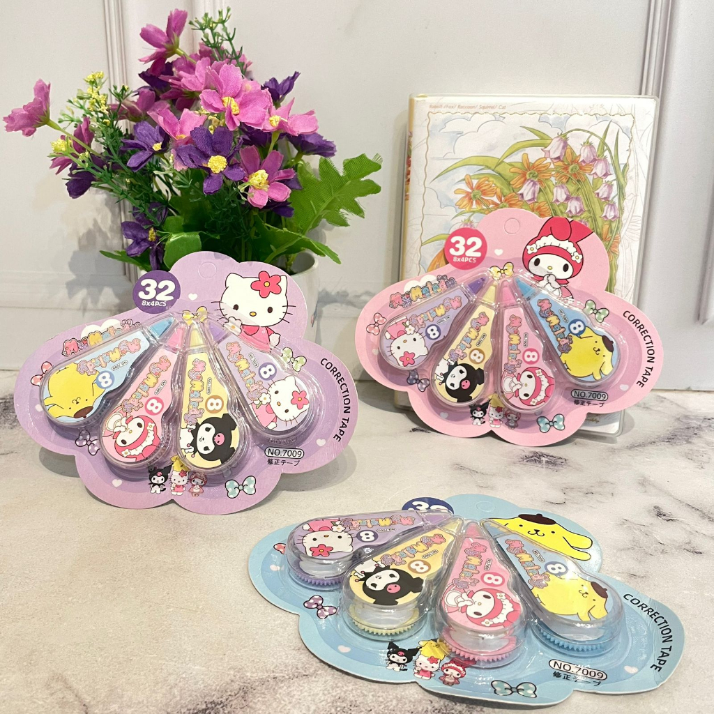 

Tipex SANRIO 1 Set isi 4 PCS total 32 M / Paket Correction Tape Sanrio isi 4 PCS Panjang 8 Meter Komplit Imut Lucu Alat Tulis Sekolah Best Quality bisa Grosir dan COD