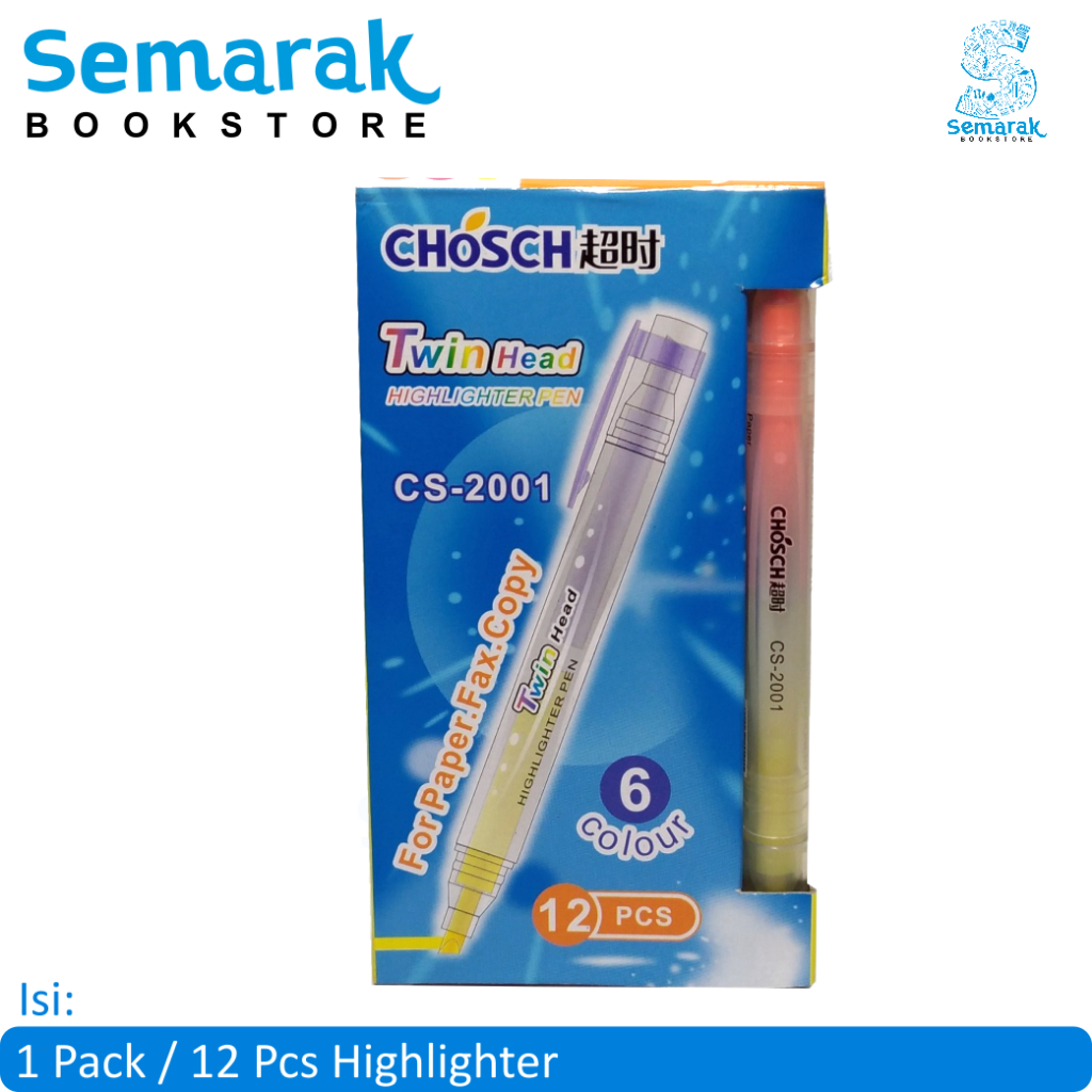 

Chosch Twin Head Highlighter Pen Cs-2001 [1 Pack / 12 Pcs]