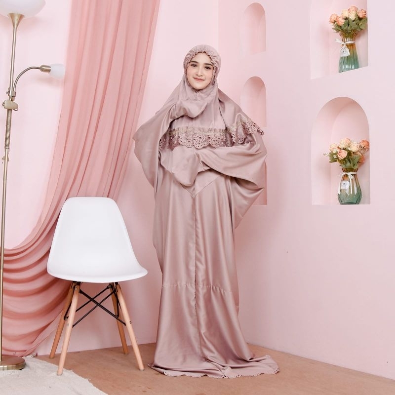 Mukena Terusan Dewasa Sutra Velvet Lasercut Mukena lajuran