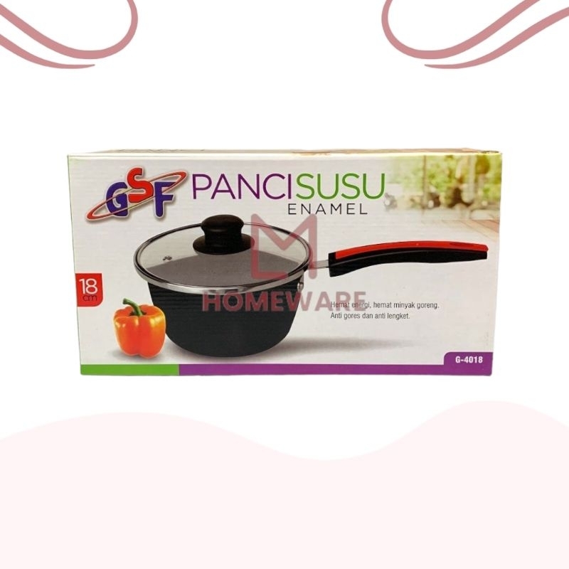 Panci Susu GSF 4018 / Panci Susu Enamel Tutup Kaca 18cm