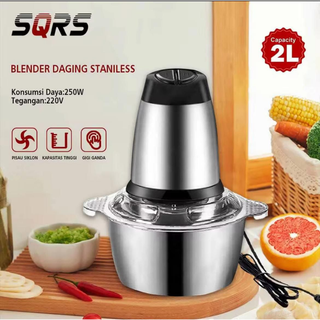 SQRS Blender Stainless High Quality / Meat Grinder Kapasitas 2 Liter/ Food Chopper/ Blender Stainles