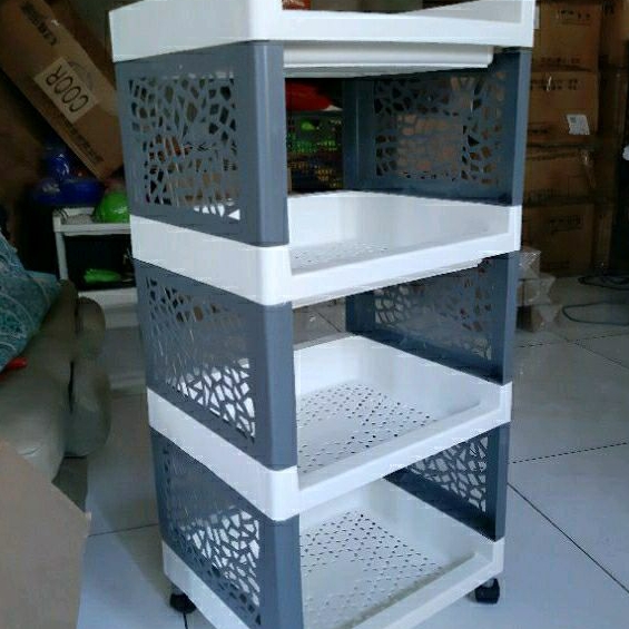 RAK YOYO 4 SUSUN SERBAGUNA KOMBINASI WARNA ABU-ABU PUTIH (free bubble wrap dan dilapisi kardus)