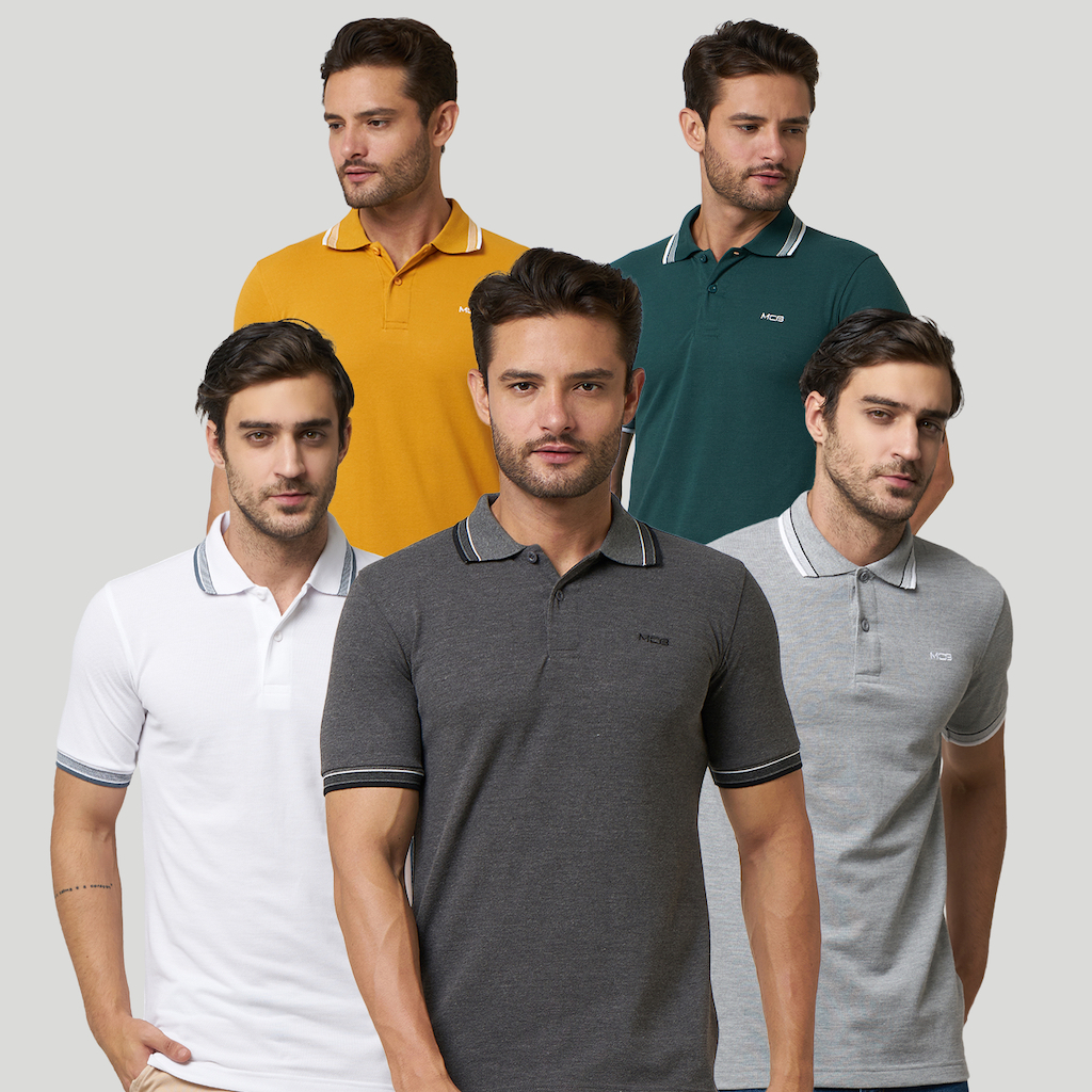 MCB Kaos Polo Shirt Pria Krah Stripe Mustard / Hijau Botol / Misty Tua / Merah Bata / Misty Tua