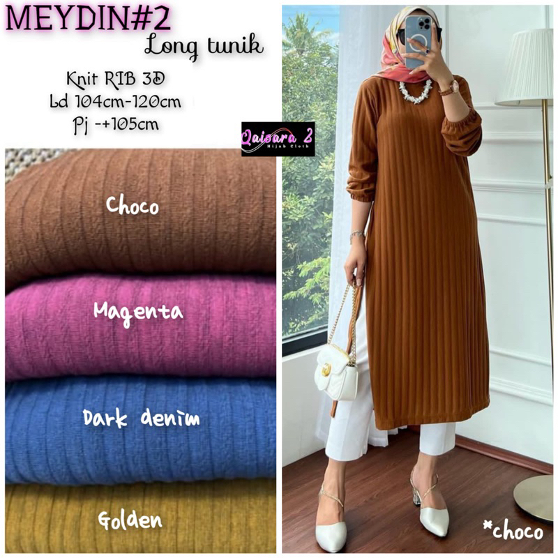 MEYDIN #2 LONG TUNIK BY QAISARA BAHAN KNIT RAJUT HANOVER PLAIN BELAH KANAN-KIRI
