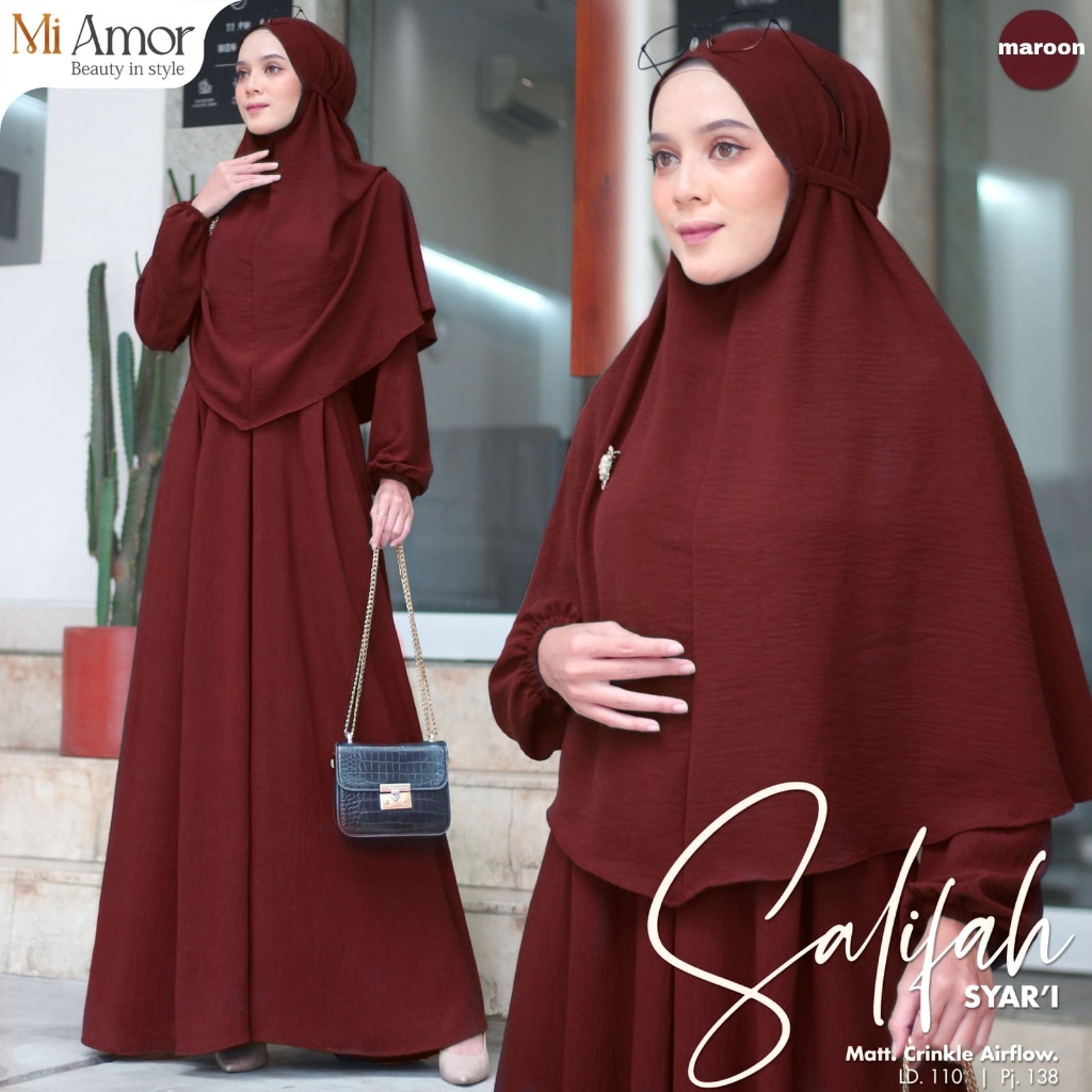 SALIFAH SYAR'I DRESS GAMIS POLOS BAHAN CRINKLE ORIGINAL MI AMOR